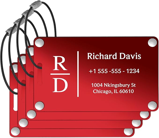 Luggage Tags for Suitcases 4 Pack: Personalized Luggage Tags for Backpacks & Bags Tags with Coustomizable Texts (Red)