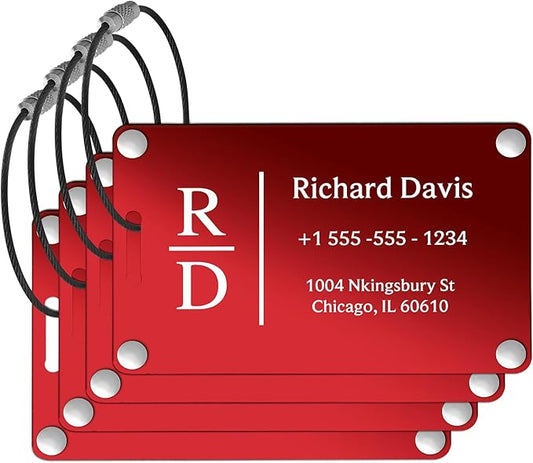 Luggage Tags for Suitcases 4 Pack: Personalized Luggage Tags for Backpacks & Bags Tags with Coustomizable Texts (Red)