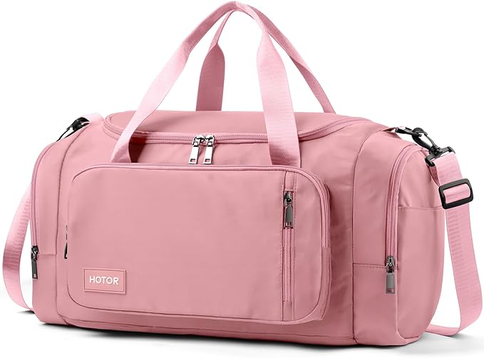 HOTOR Gym Bags for Men & Women - Spacious Duffle Bag with Shoe Compartment & Wet Pocket, Carry On Weekender Bag Portable Sports Duffel Bag for Workout, Fitness, Travel, Pink, 20.5" x 11.0" x 10.6"