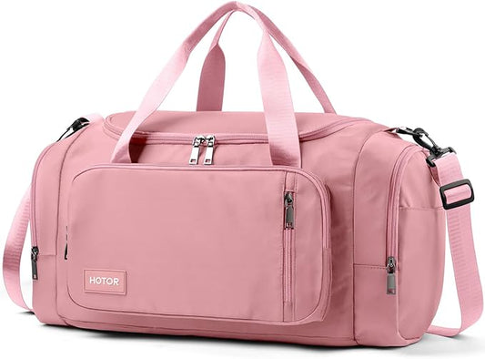 HOTOR Gym Bags for Men & Women - Spacious Duffle Bag with Shoe Compartment & Wet Pocket, Carry On Weekender Bag Portable Sports Duffel Bag for Workout, Fitness, Travel, Pink, 20.5" x 11.0" x 10.6"