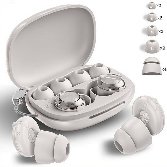 Ear Plugs for Sleeping 50dB Noise Cancelling Earbuds 3 Modes Adjustable with 6 Eartips Ear Plugs for Concerts/Shooting/Travel/Snoring Silicone Hearing Protection Sleep EarPlugs Reusable,White