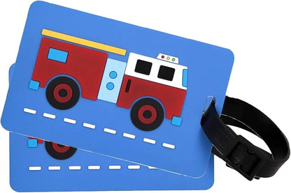Wildkin Kids Luggage Tags – Set of 2, Durable Bag Tags w/Info Card for Suitcases & Backpacks - Fire Truck