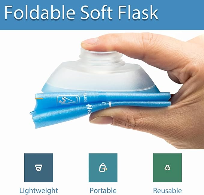 CLINTT 150ml Soft Flask, Foldable Running Water Bottle, TPU Folding Soft Water Flask, BPA-Free Collapsible Flask for Hydration Pack Running Vest, Cycling, Climbing, Hiking - 2Pcs, Blue