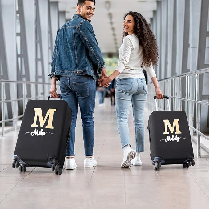 Personalised Name Luggage Cover Custom Thick Elastic Luggage Protector Scratch-Resistant with Initials Fits 18-32 Inch Suitcase Gift for Traveler