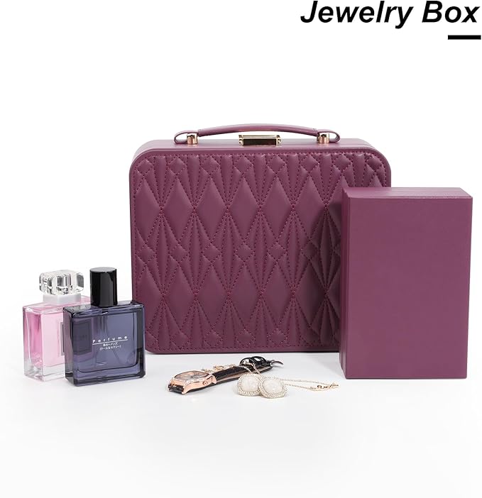 Travel Jewelry Case Organizer, Large Travel Jewelry Organizer, Travel Jewelry Box and Portable Travel Jewelry Case, Burgundy Red