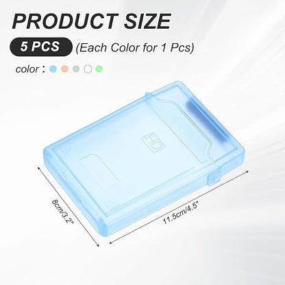 PATIKIL 4.5" x 3.2" Hard Drive Disk Case, 1Set Plastic Hard Disk Storage Box Portable Anti-Static Case for 2.5" External SSD HDD, White/Green/Blue/Orange/Grey