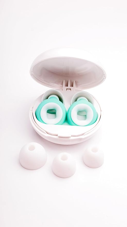 Reusable Silicone Earplugs for Sleeping – Soft Comfort Fit Noise Reduction Up to 27 dB – Ideal for Side Sleepers & Snoring Partners – 1 Pair (White & Green) with Travel Case