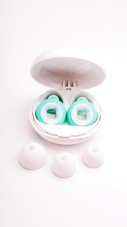Reusable Silicone Earplugs for Sleeping – Soft Comfort Fit Noise Reduction Up to 27 dB – Ideal for Side Sleepers & Snoring Partners – 1 Pair (White & Green) with Travel Case