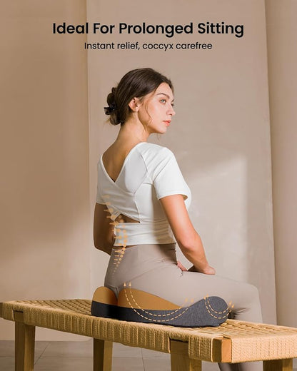 ProtoArc Seat Cushion, Office Chair Cushion for Sciatica, Coccyx Cushion, Ergonomic Memory Foam Seat Cushion for Car, Home, Pressure Relief Pad for Hip, Tailbone, All Day Comfort - Black&Gray