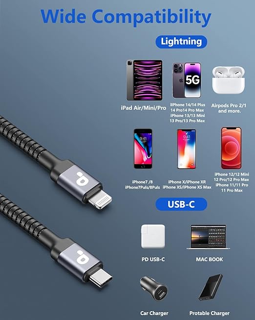 Long iPhone Fast Charger, [Apple MFi Certified] 2Pack 10FT USB C to Lightning Cable Type C iPhone Fast Charging Cord Compatible iPhone 14 13 12 11 Pro Max Xs 8 7 Plus and More