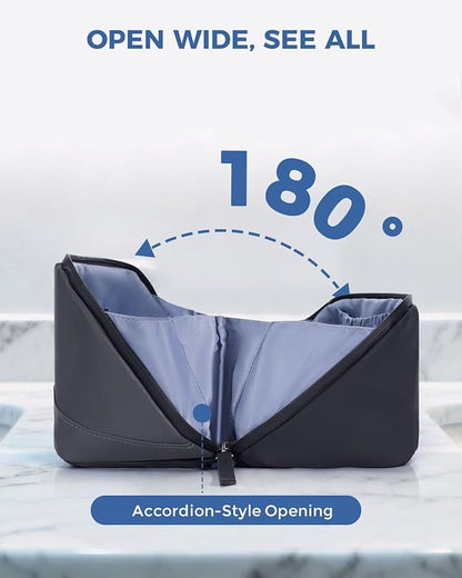 WANDF Toiletry Bag for Men, PU Leather Travel Organizer with Detachable Waterproof Hanging Pouch, Open-Flat Dopp Kit Shaving Bag with Wet Pocket for Travel Toiletries Accessories (Dark Gray)