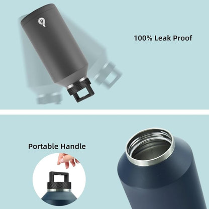 BJPKPK Half Gallon Water Bottle Insulated, Dishwasher Safe 64 oz Water Bottle with Handle, Leakproof BPA Free Thermal Flasks, Large Stainless Steel Jug for Sports, Black