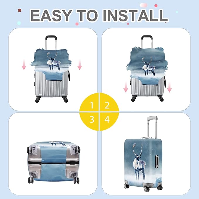 FOREVER QUEEN Winter reindeer Luggage Cover Suitcase Protector Suitcase Cover Anti-Scratch,Stretchable Bag Cover Washable Durable Polyester