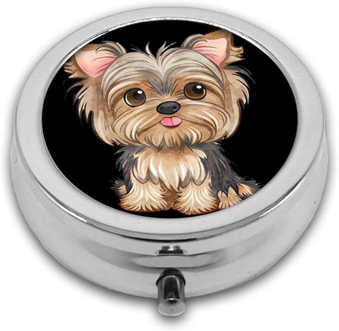 Pill Box,Cute Dog Round Pill Box 3 Compartment Decorative Pocket Purse Portable Mini Travel Medicine Tablet Vitamin Holder Organizer Pill Case