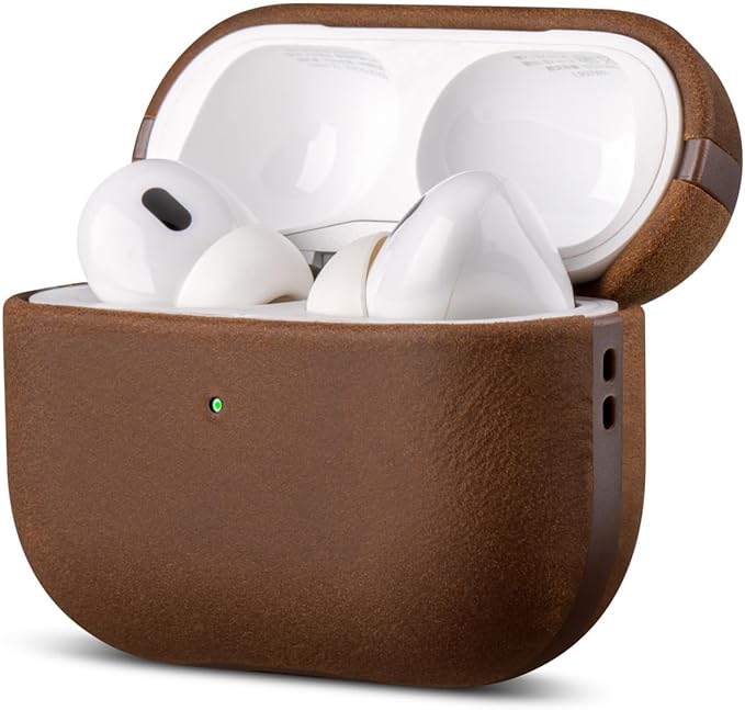 LOPIE Case for AirPods Pro 2nd Generation - Handmade AirPods Pro 2 Case Cover - Made of Crazy Horse Leather - Protective Hard Shell Cover Compatible with Wireless Charging - Vintage Style - Dark Brown