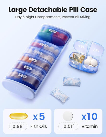 Vaydeer Large Weekly Pill Organizer 2 Times a Day,Metal 7 Day Travel Pill Box with Double Protection,AM PM Pill Case for for Medication, Vitamins, Fish Oils, Supplements(Black)