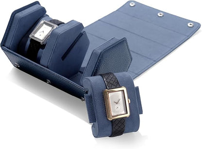 Oirlv Luxury Hexagonal Leather Watch Travel Case Watch Organizer Case for Men Portable Jewelry Storage Roll Organizer(2-Slot,Blue)