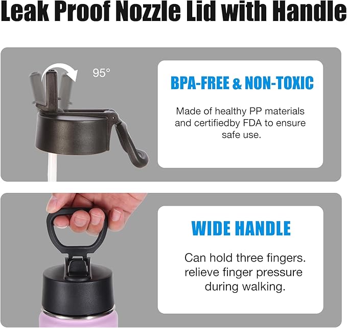 Volhoply 24oz Insulated Water Bottle With Straw Bulk 3 Pack,Metal Wide Mouth Water Bottles With Handle Keep Cold,Reusable Double Wall Cups,Powder Coated Sport Bottle For Holder(Purple,3 Count)