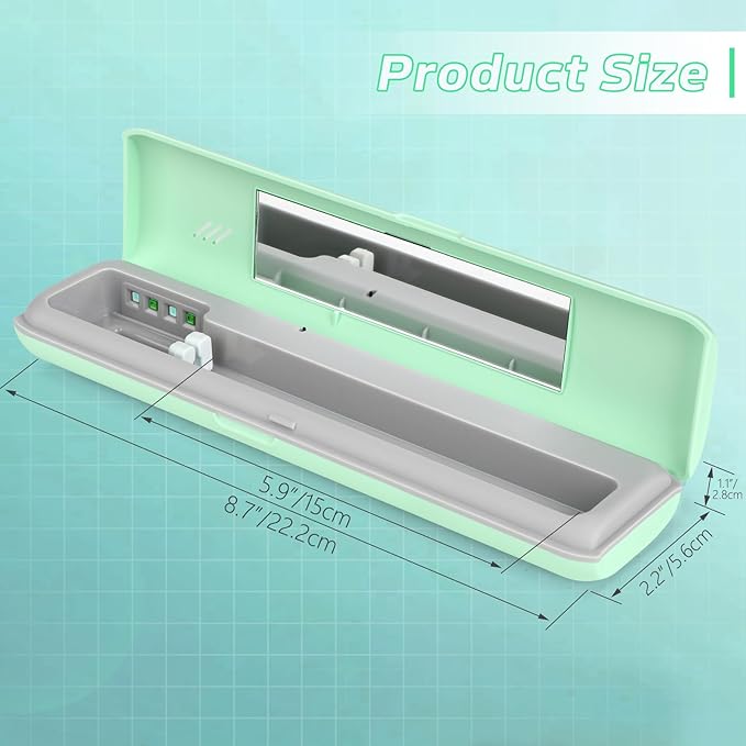 YourMate UVC Toothbrush Sanitizer Case Travel Toothbrush Covers Case for Traving or Business Trip Power by AA Battery or USB-C Cord Green