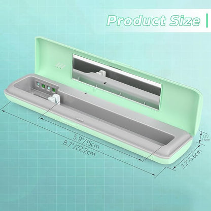 YourMate UVC Toothbrush Sanitizer Case Travel Toothbrush Covers Case for Traving or Business Trip Power by AA Battery or USB-C Cord Green
