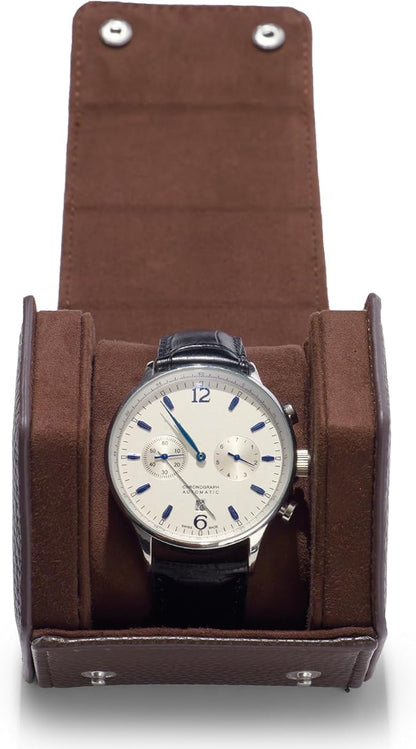 Oirlv Luxury Hexagonal Leather Watch Travel Case Single Watch Box for Men Portable Jewelry Storage Roll Organizer(1-Slot,Brown)