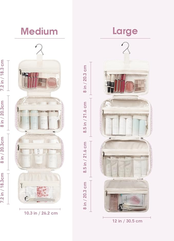 Narwey Travel Toiletry Bag for Women Large Hanging Makeup Bag Organizer Toiletries Bag for Full Size Essentials Accessories Cosmetics (Pink Flower Buds (Large))