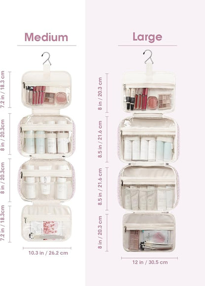 Narwey Travel Toiletry Bag for Women Large Hanging Makeup Bag Organizer Toiletries Bag for Full Size Essentials Accessories Cosmetics (Pink Flower Buds (Large))