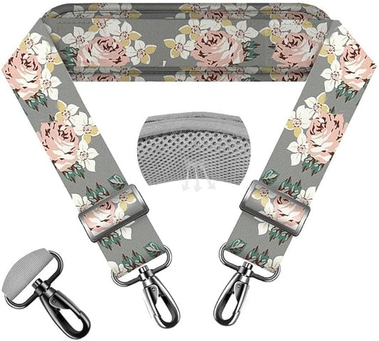 ZINZ 74" Shoulder Strap with Fixed Pad and Dual Balanced Buckles，Gray Flowers