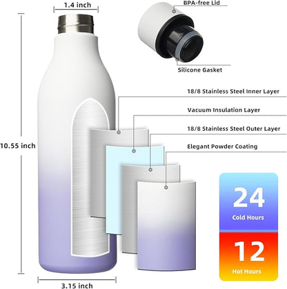 BJPKPK Insulated Water Bottles, 25 oz Stainless Steel Metal Water Bottle with Strap, BPA Free Leak Proof Jugs, Mugs, Flasks, Reusable Thermal Flasks for Sports & Travel, Lilac Elegance
