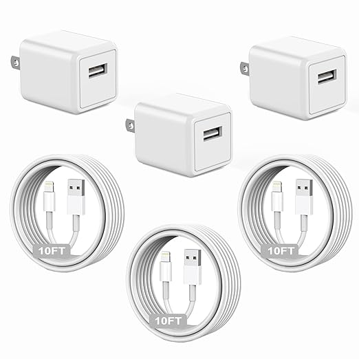iPhone Charger,[Apple MFi Certified]3 Pack 10ft iPhone Charger Data Sync Transfer Lightning Cable with Travel USB Wall Charger Block Compatible with iPhone 14/13/12/11 Pro/SE/XS/X/XR/8/7/iPad/AirPods