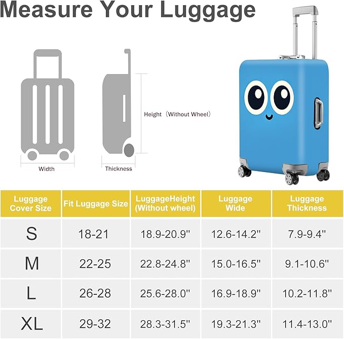 ANNA QUEEN Cute Smiley Face Luggage Cover, Blue Cartoon Suitcase Protector with Big Eyes Design, Stretchable, Washable Travel Cover for 24-26 Inch Luggage