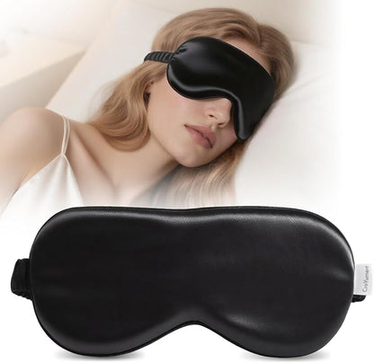Pure 22 Momme 6A Grade Mulberry Silk Sleep Mask for Side Sleepers - Adjustable, 100% Blackout Eye Mask with Travel Pouch (Black)