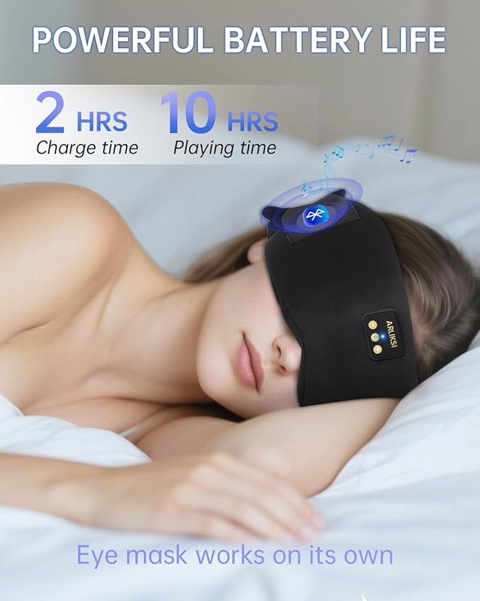 Airplane Pillow with Bluetooth Sleep Eye Mask, Travel Pillows for Airplanes Long Flight, Compact Plane Head Strap for Sleeping Upright 360° Support, Traveling Essentials to Secure Head & Neck (Black)