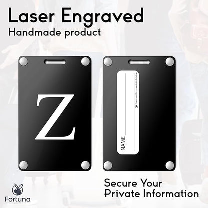 Premium 3-Layer Aluminum Luggage Tags by Fortuna - Easy to Claim, Laser-Engraved, Plastic-Free, and Eco-Friendly Luggage Tag Holders, 2-Pack, Black (Z)
