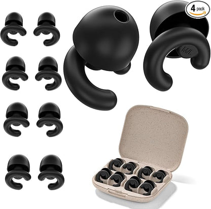 Ultra-Soft Noise Cancelling Ear Plugs, Reusable Silicone for Sleep Concerts Travel Office,33dB (NRR),Ergonomic Integrated Design Fit for Small Ear Canals Noise Sensitivity (Black, 4 Pairs)