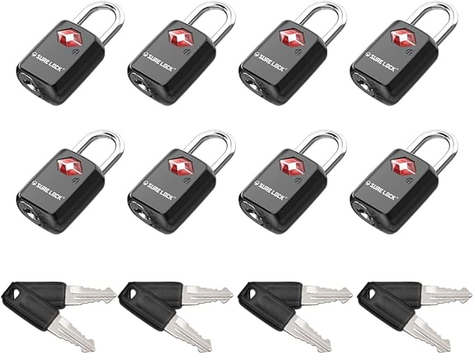 Sure Lock TSA Approved Luggage Locks Mini Size Lock with Keys for Travel, Zinc Alloy Body with Steel Shackle, Key Alike, Key Alike in The Same Package