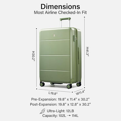 Hanke Expandable 28 Inch Luggage with Spinner Wheels, Hardside Large Suitcase, All-PC Hard Shell Checked Luggage, TSA Lock, Durable Checked-Large (Bamboo Green, 114L)