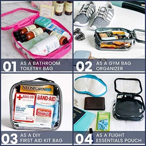 EzPacking Clear TSA Approved 3-1-1 Travel Toiletry Bag for Carry On/Quart Size Transparent Liquids Pouch for Airport Security/Reusable See Through Vinyl & PVC Plastic Organizer Men Women (Pink)