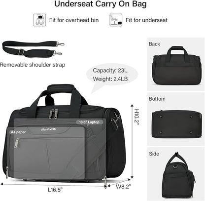 Hanke Underseat Carry On luggage Bags for Travel, Foldable Travel Bags for Women, Soft Lightweight Personal Item Travel Bag Small Carry On Bags for Airplanes, Travel Tote Bags for Women Men.（Black）