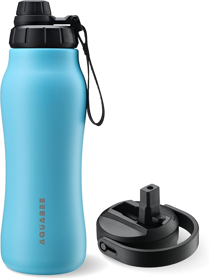 Insula Stainless Steel Water Bottle with Spout & Straw lid, BPA Free & Leakproof, Double Walled Vacuum Insulated water bottle for Sports, Bike, Travel & Hiking (Ocean Blue, 24 Oz)