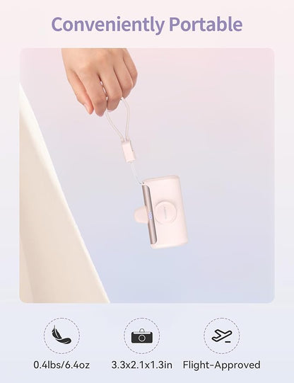 RORRY Mini Portable Charger USB C, 10000mAh PD 22.5W Fast Charging Small Power Bank, Travel Essential Battery Pack for iPhone 17/16/15 Series and Apple Watch Ultra/11/10/9/SE, iPad, Pink