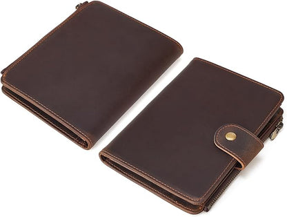 Polare Full Grain Leather Travel Passport Holder with YKK Zipper Pocket Snap Passports Cover RFID Blocking Passport Wallet Holders 2 Passports (Dark Brown with Zipper Pocket)