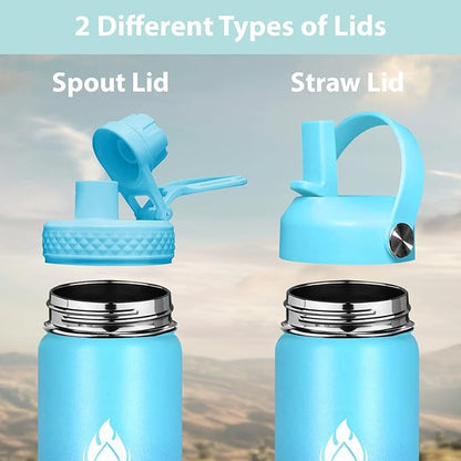 SENDESTAR Stainless Steel Wide Mouth Water Bottle 24oz Double Wall Vacuum Insulated Leak Proof Bottle with New Flex Straw Lid & Spout Lid XIN-MC-0750-1