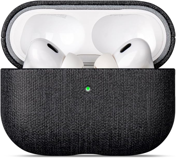 LOPIE for AirPods Pro 2nd Generation Case (Not for 3rd Gen) - Canvas Style Vegan Leather - Protective Hard Shell Cover for Men/Women - Handmade for AirPods Pro 2 Case Cover - Black