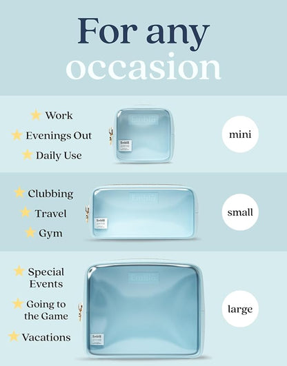 Embla Clear Cosmetic Bags Set of 3, Mini Small Large Makeup Bags For Women Clear Pouch Cosmetics Cases Zipper Cute Pouches Make Up Travel Toiletry Essentials Preppy Purse Organizer Makeup Cases, Sky