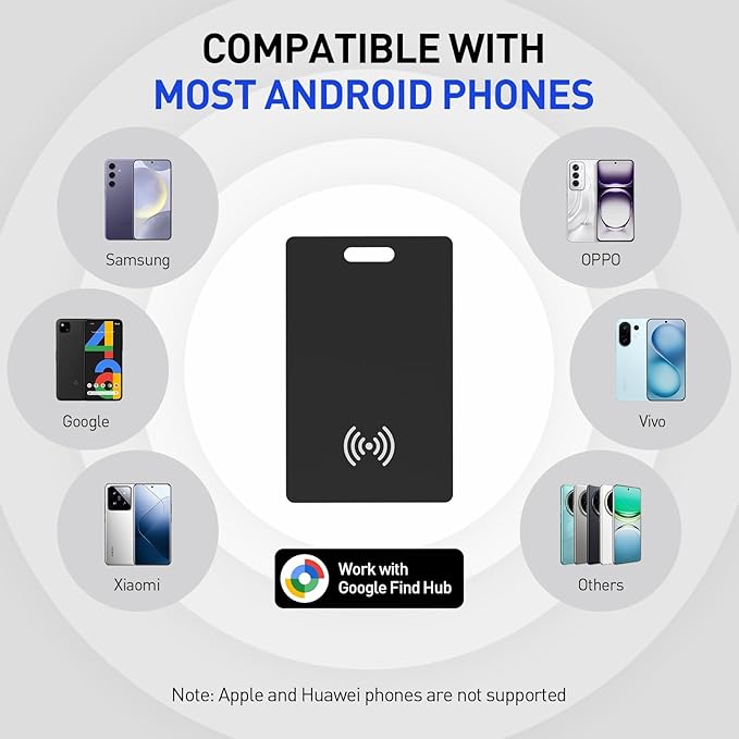 Android Wallet Tracker Card Rechargeable Air Tags-2 Pack, Works with Google Find Hub App (Only Android), Wireless Charge, IP68 Waterproof, for Keys. Luggage, Suitcase, Backpack
