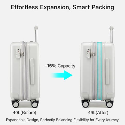 Hanke Expandable Carry On Luggage 22x14x9 Airline Approved, 20 Inch Hardside Luggage with Spinner Wheels, All-PC Hard Shell Carry-On Suitcase, Lightweight & TSA Approved (Smoke White, 46L)