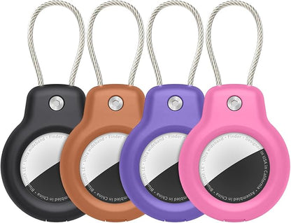 SPGUARD for AirTag Holder Case with Keychain, Air Tags-4 Pack for Apple Air Tag Holder with Wire Cable Lock Key Ring Chain Air Tagholder Accessories for GPS Item Tracker Kids,Keys,Luggage