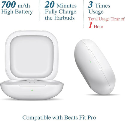Jinstyles Wireless Charging Case Compatible for Beats Fit Pro, Portable Charger Case Replacement with Bluetooth Pairing Sync Button, 700mAh Built-in Battery (Not Included Earbuds) (White)