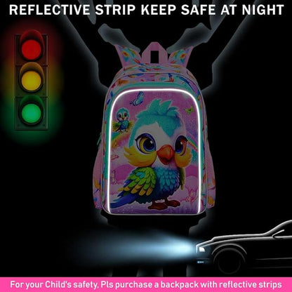 WZLVO 3PCS Backpack for Girls, 16'' Kids Parrot Preschool Bookbag Set, Cute Animal Water Resistant School Backpacks Set for Elementary Kindergarten Teen Travel